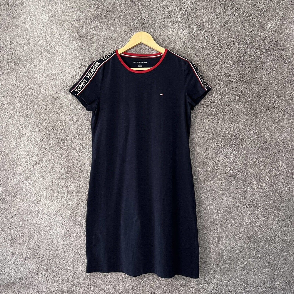 Tommy Hilfiger Dress Womens Small Blue Short Sleeve V-Neck Pullover Cotton Logo